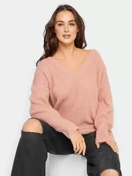 Image of Long Tall Sally Blush V Neck Jumper, Pink, Size 26-28, Women