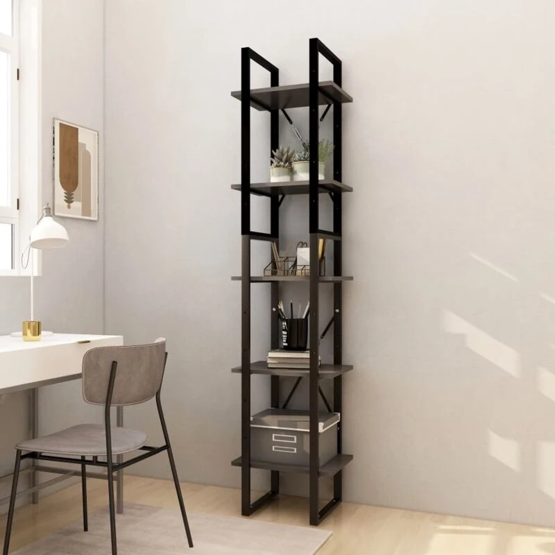 Image of VIDAXL 5-Tier Book Cabinet Grey 40x30x175cm Pinewood Vidaxl 8720286649312