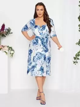 Image of Yours Floral Notch Neck Skater Dress, White, Size 20, Women