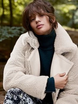 Image of Mint Velvet Off-White Teddy Aviator Jacket - Cream