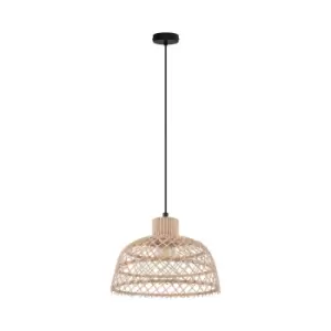 Image of Hanging Ceiling Pendant Light Wicker Wood 1 x 40W E27 Hallway Feature Lamp