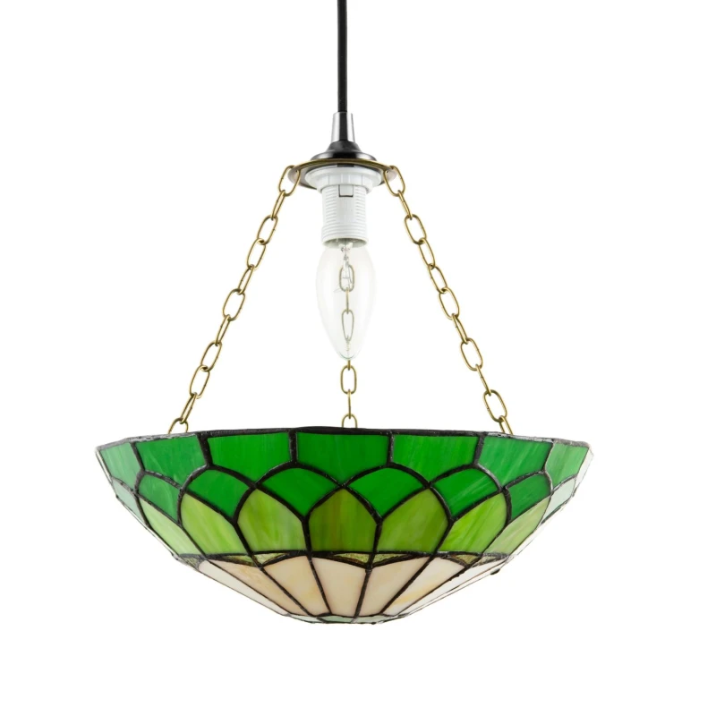 Image of Happy Homewares Traditional Stained Glass Domed Tiffany Pendant Lamp Shade with Brass Chain in Green Green Unisex