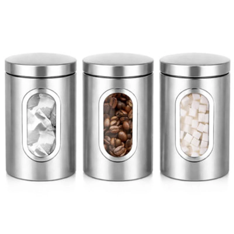 Image of Innoteck Essentials 3Pc Stainless Steel Kitchen Canister Set With Viewing Window & Secure Lids - Silver