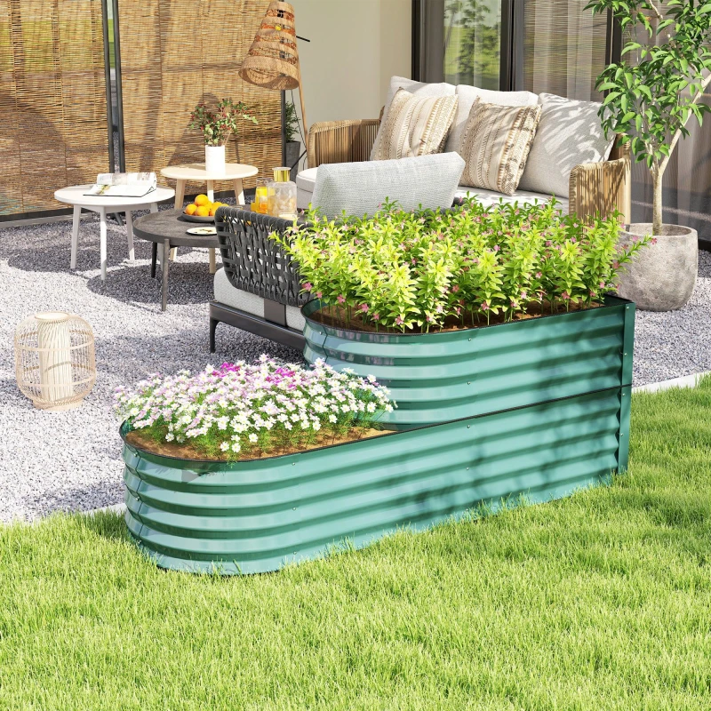 Image of Outsunny Outsunny 2-Tier Metal Planter Box with Safety Edging, Dark Green Dark Green