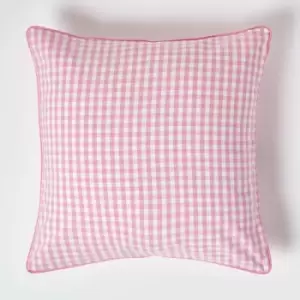 Image of Homescapes - Cotton Gingham Check Pink Cushion Cover, 60 x 60cm - Pink