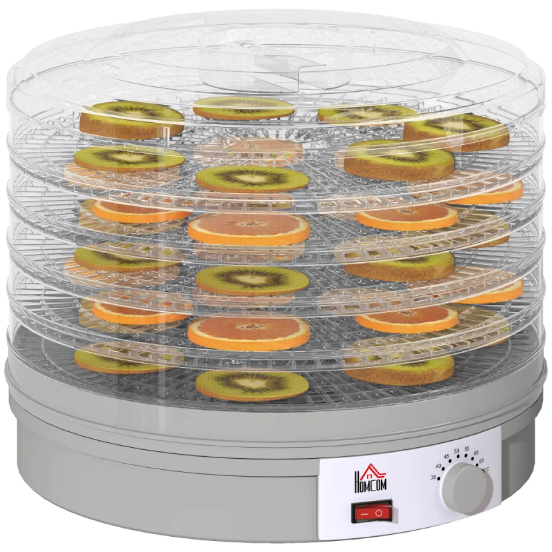 Image of HOMCOM HOMCOM 5 Tier Food Dehydrator w/ Temperature Control for Fruit Meat Jerky Pet Treat in Grey Grey One Size Unisex 5063603050624