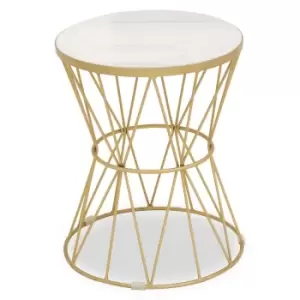 Image of Round Side Table with White Marble Top and Gold Wire Frame