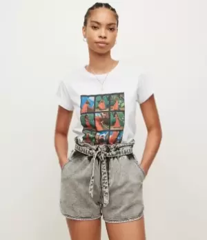 Image of AllSaints Womens Womens Cotton Printed Regular Fit Lula Anna T-Shirt, White, Pink and Blue, Size: 12, White/Pink/Blue