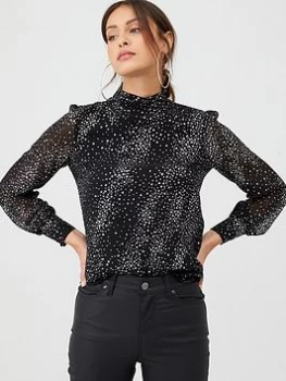 Image of Oasis Oasis Starburst Long Sleeved High Neck Top - Black, Multi Black, Size 8, Women