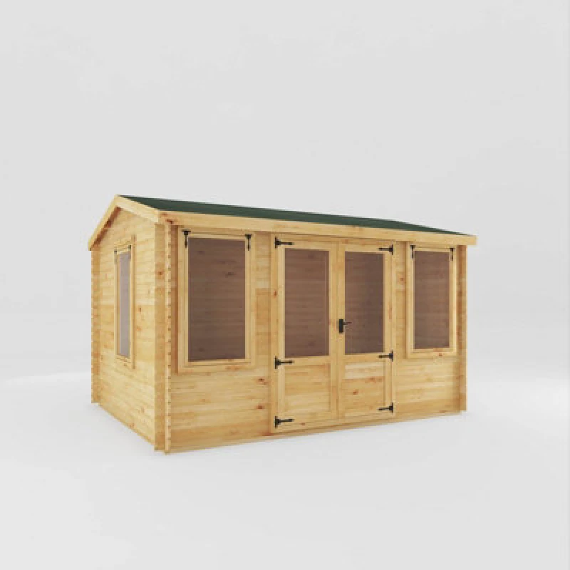 Image of Mercia 4 X 3 M Reverse Apex Log Cabin - 19mm - Timber - L313.3 X W402.8 X H259.5cm - Brown