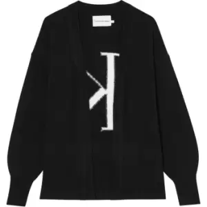 Image of Calvin Klein Jeans Back Ck Fluffy Yarn Cardigan - Black
