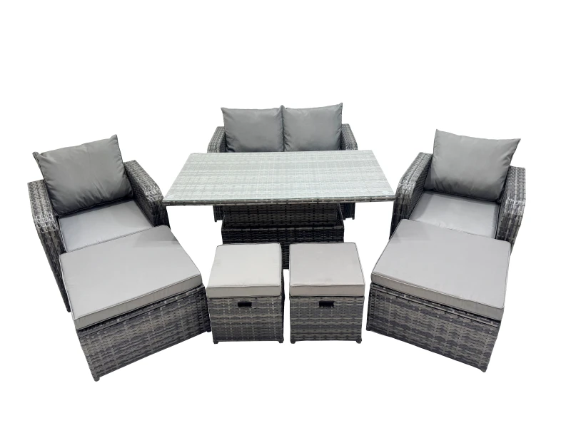 Image of Fimous 8-seater Rattan Garden Furniture Dining Set with 4 Footstool in Dark Grey Dark Grey Unisex