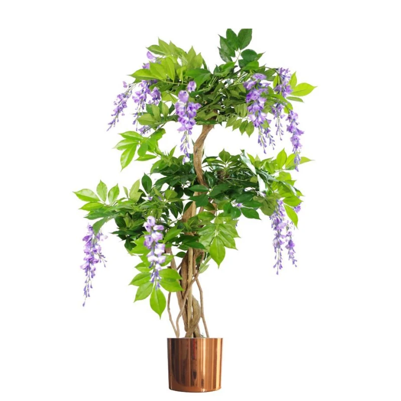 Image of Leaf 110cm Artificial Purple Blossom Tree with Copper Metal Planter Green