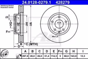Image of ATE Brake disc 24.0128-0279.1 Brake rotor,Brake discs MAZDA,6 Kombi (GJ, GL),6 Limousine (GJ, GL),6 Kasten / Kombi (GJ)