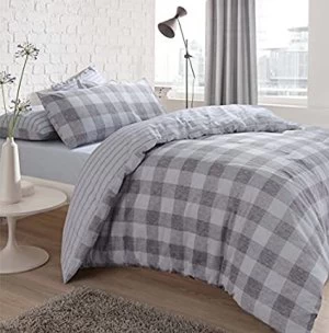 Image of Sleepdown Chunky Gingham Duvet Set Grey Double Polycotton