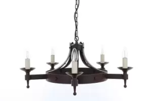 Image of Saxon 5 Light Aged Iron Ceiling Pendant Light Pendant