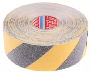 Image of Tesa Black/Yellow PVC 15m Anti-slip Hazard Tape, 0.81mm Thickness