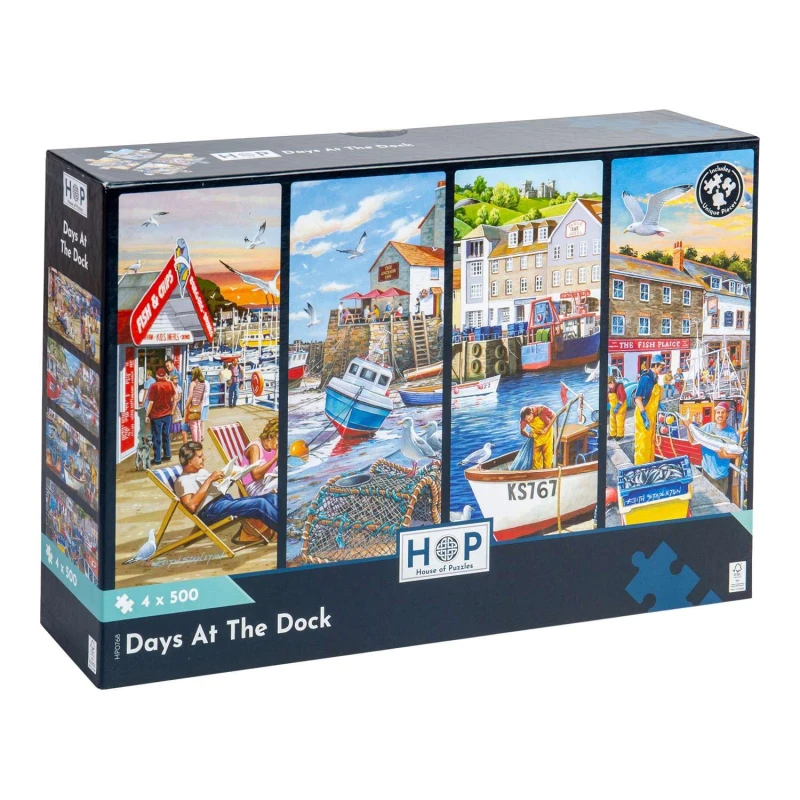 Image of The House Of Puzzles Days At The Dock - 4 x 500 Piece Jigsaw Puzzles Multicolor Unisex 500 Piece