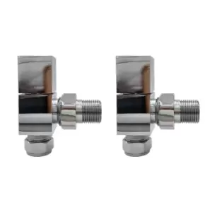 Image of Chrome Square Angled Radiator Valves - For Pipework Which Comes From The Wall