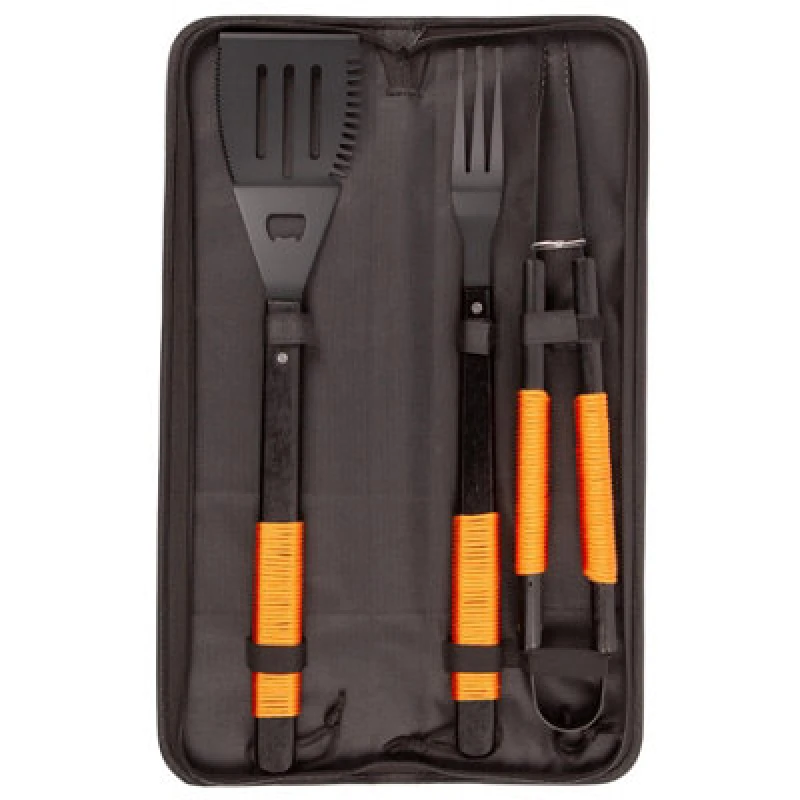 Image of Bobbyq 3Pc Wooden Bbq Tool Set - Orange Rope