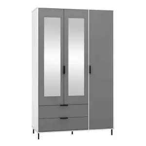 Image of Seconique Madrid 3 Door 2 Drawer Wardrobe - Grey/White Gloss