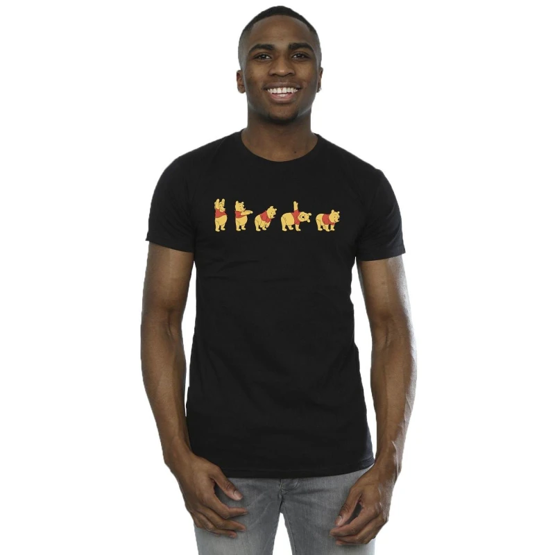 Image of Disney Men Winnie The Pooh Stretching T-Shirt in Black Size: Small Black S Male 5063283691148