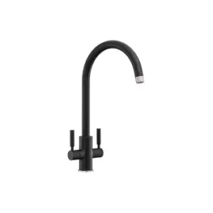 Image of Rangemaster Matt Black Twin Lever Kitchen Tap - Intense