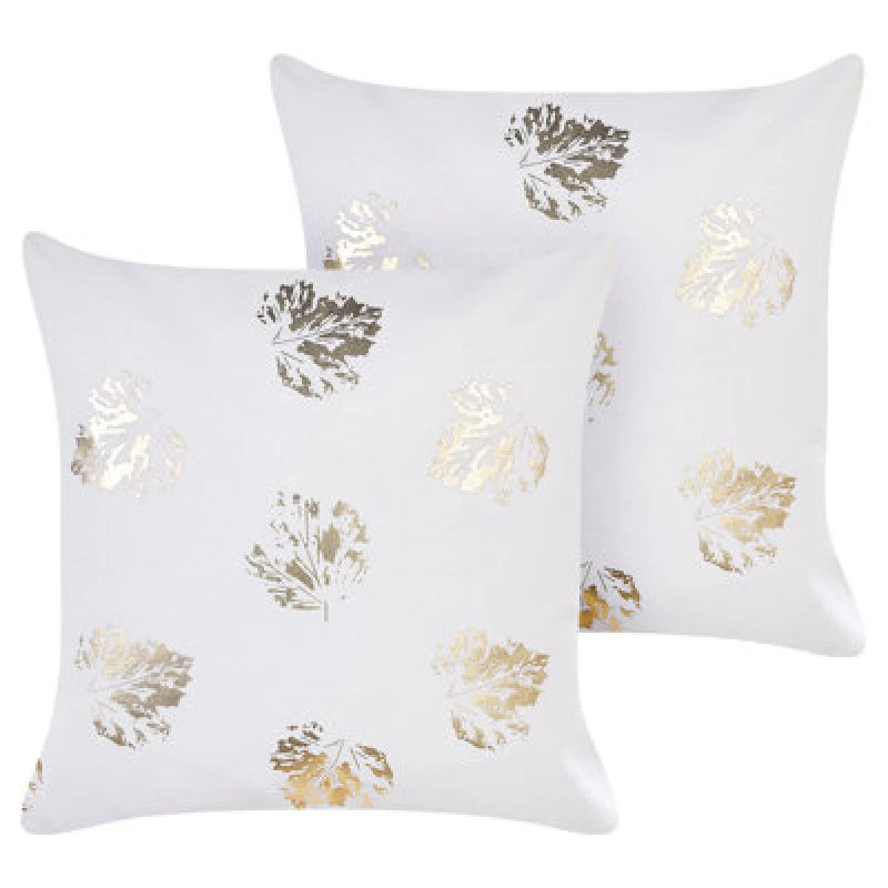 Image of Beliani Set Of 2 Decorative Cushions Goldenrod Velvet 45 X 45cm White Plant Pattern