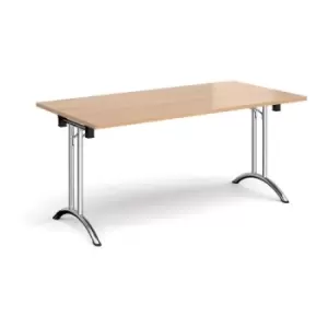 Image of Rectangular folding leg table with chrome legs and curved foot rails 1600mm x 800mm - beech
