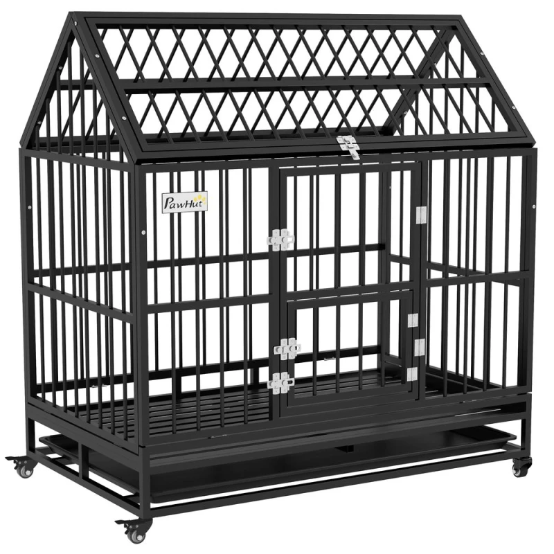 Image of PawHut 48'' Heavy Duty Dog Crate On Wheels, Black D02-157V02BK
