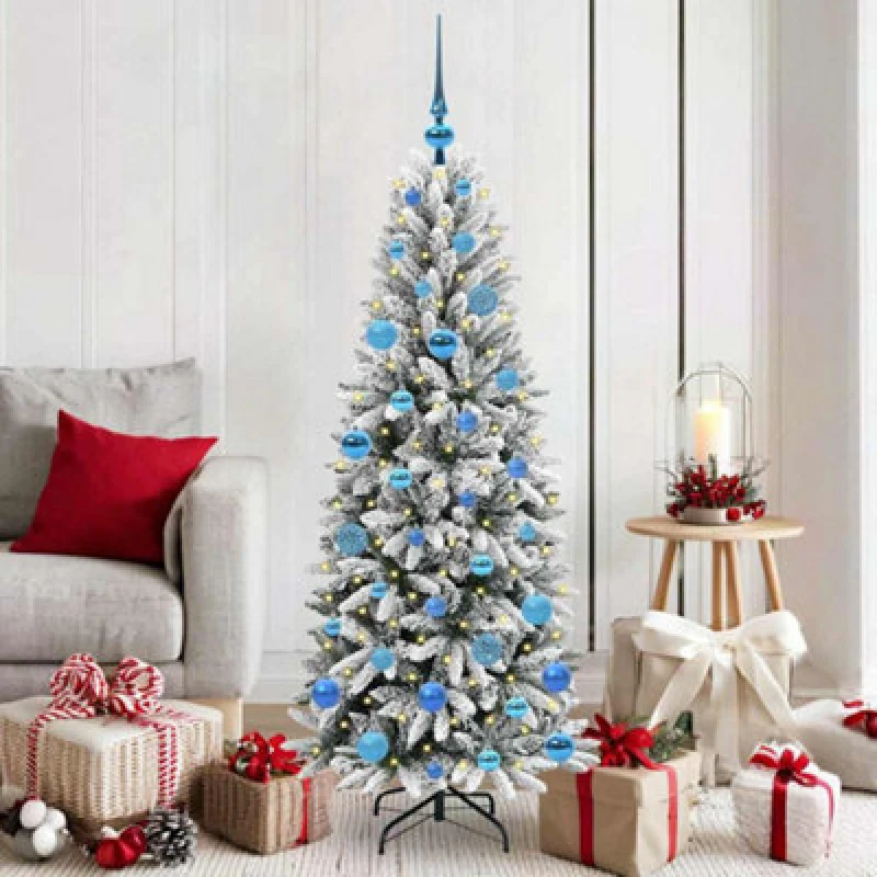 Image of vidaXL Artificial Christmas Tree with 150 LEDs, Blue Balls White 63 x 63 x 150 cm, White 3396040