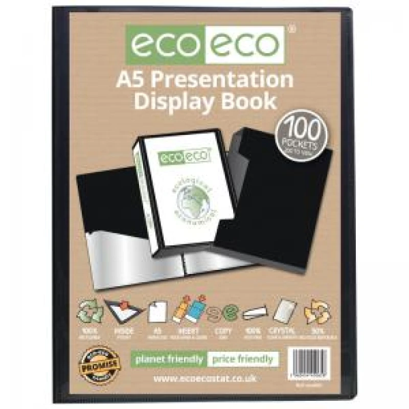 Image of Eco Eco 50% Recycled Presentation Display Book and Box 100 Pockets A5 Black eco065-S