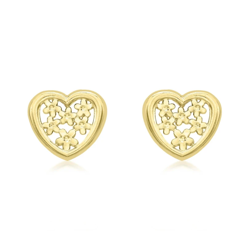 Image of Be You 9ct Gold 'Flower Heart' Studs Gold female One Size