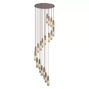 Image of Blake Slim Round Ceiling Pendant, 21 Light Adjustable E27, Mocha, Amber Glass, Item Weight: 38.2kg