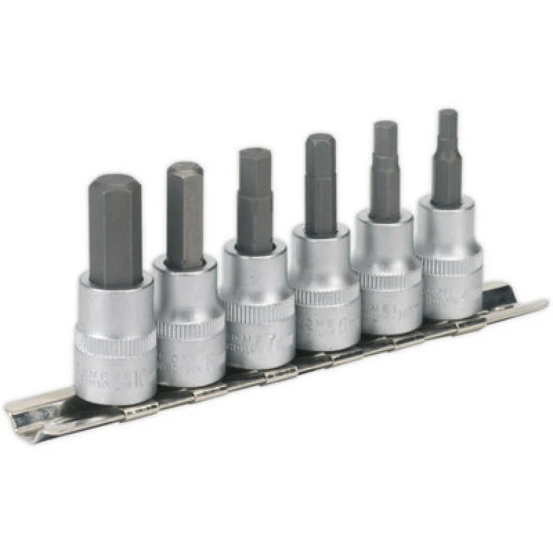 Image of Loops 6pc Hex Key Socket Bit Set 3/8" Square Drive - 4mm to 10mm - S2 Steel Shafts Metallics