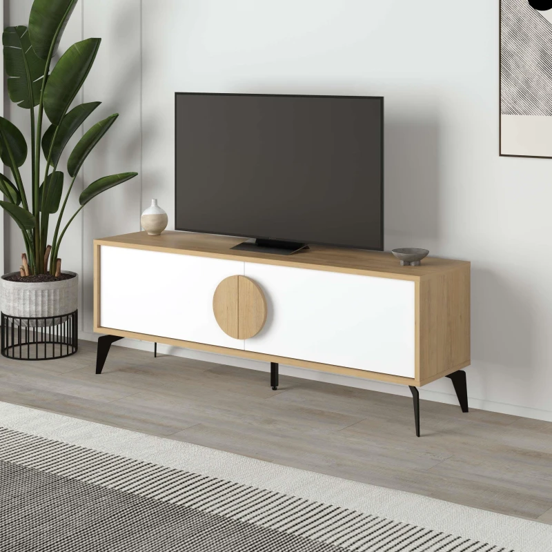 Image of Decortie Gora' Modern TV Unit with 2 Door Flap Stay 140cm in White Size: 1 Pack White Unisex 1 Pack