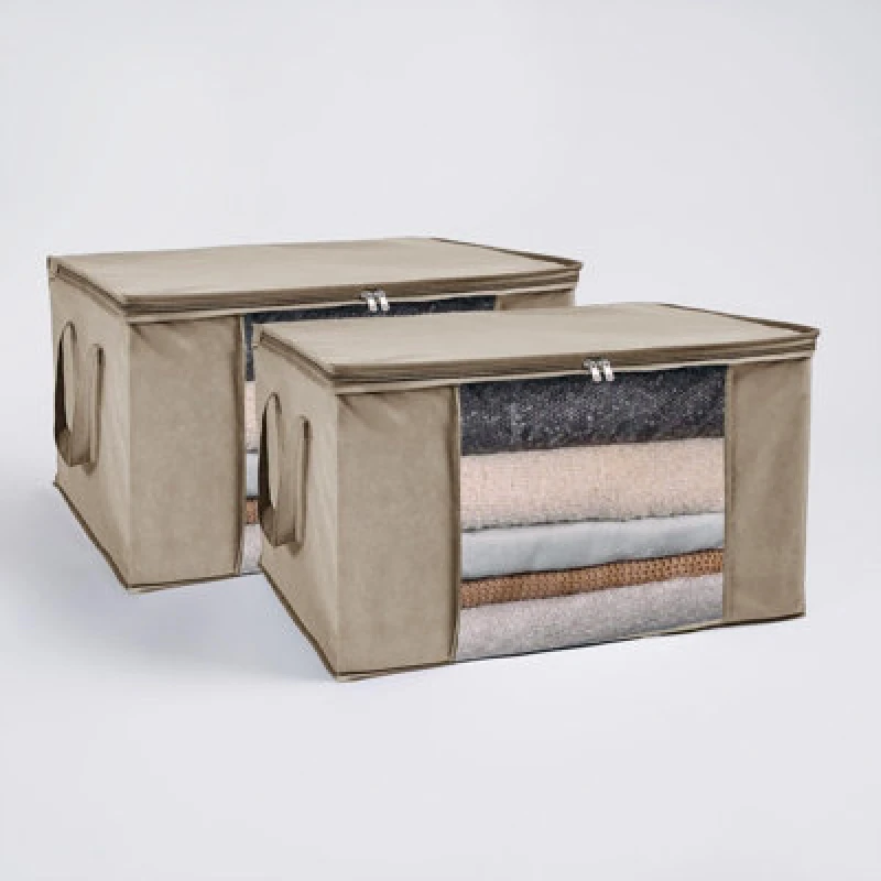 Image of OHS OHS Large Underbed Storage Bags 2 Pack Clothes Shoes 90.3L Organiser in Natural Natural One Size Unisex 5027434203413