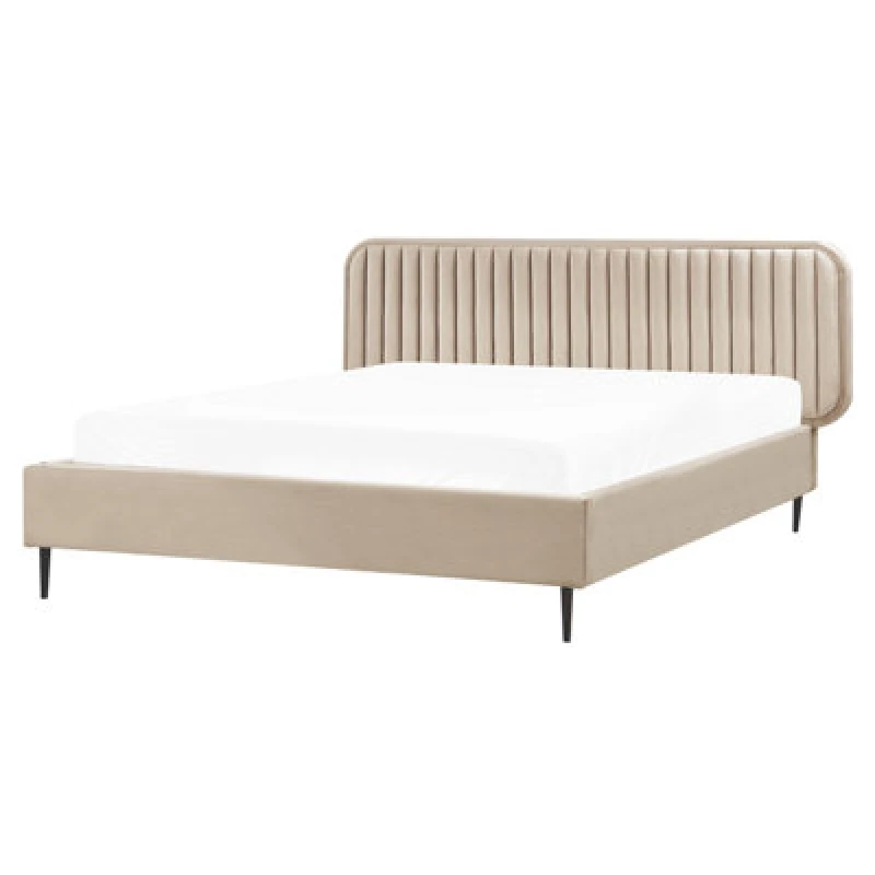 Image of Beliani Bed Velvet Brin 160 X 200 Cm (Eu King Size) Taupe