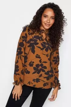 Image of Floral Print Tie Neck Blouse
