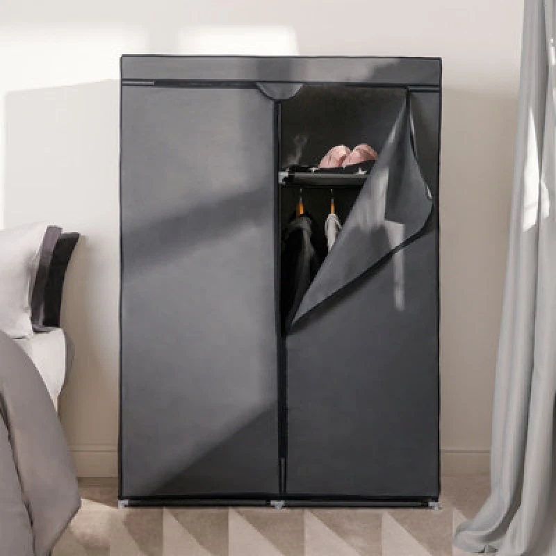 Image of OHS OHS Fabric Canvas Wardrobe Zip Hanging Clothes Rail Organizer Storage in Charcoal Charcoal One Size Unisex 5027434160372