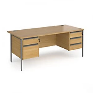 Image of Dams International Straight Desk with Oak Coloured MFC Top and Graphite H-Frame Legs and Two & Three Lockable Drawer Pedestals Contract 25 1800 x 800