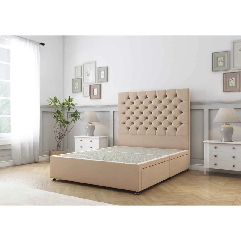 Image of Sloomy Mayfair Pebble Plush Divan Bed Base No Drawers With 26" Strutted Headboard 4' Small Double