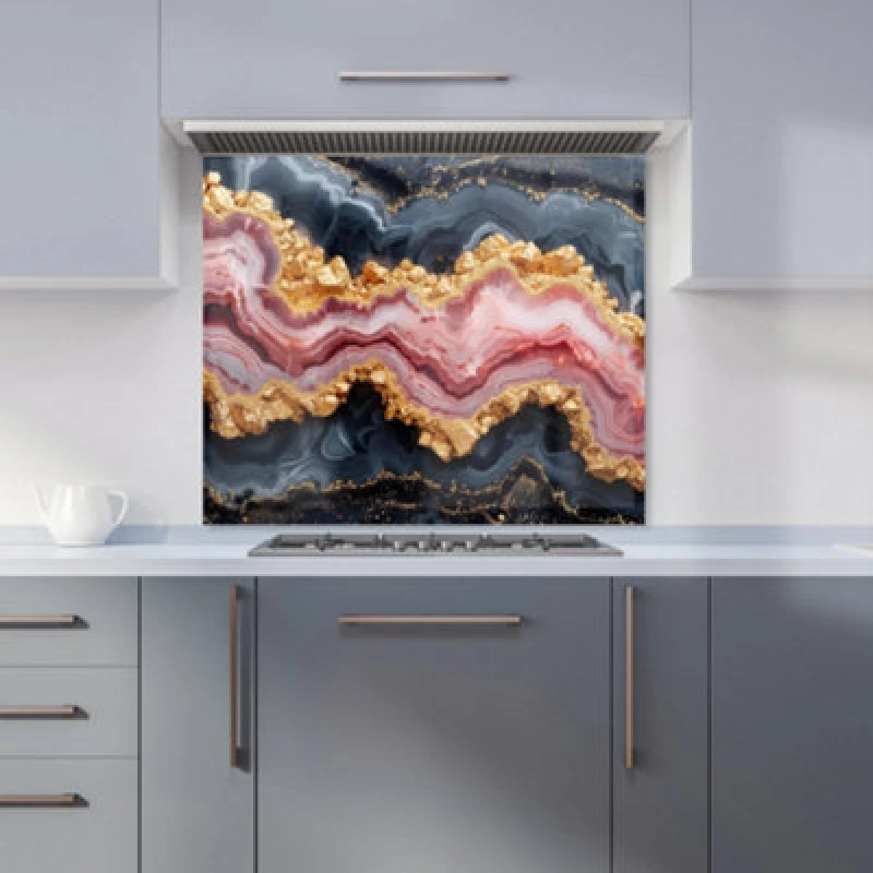 Image of Warren Reed Designer Black And Pink Marble Effect Kitchen Splashback