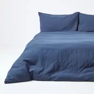Image of Navy Blue Linen Duvet Cover Set, King - Blue - Blue - Homescapes