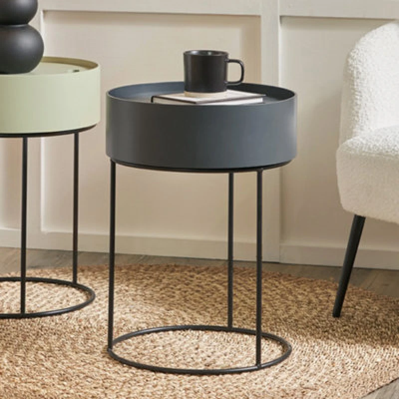 Image of SO'HOME Round Storage Side Table with Metal Frame Dark Grey ONE SIZE