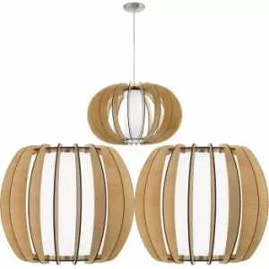 Image of Ceiling Pendant Light & 2x Matching Wall Lights Maple Wood Round Modern Shade