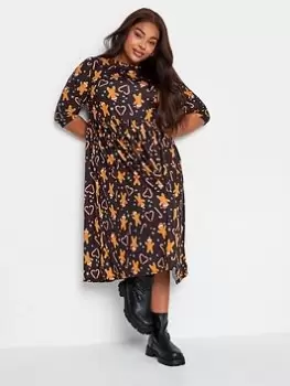 Image of Yours Gingerbread Heart Smock Dress, Black, Size 20, Women