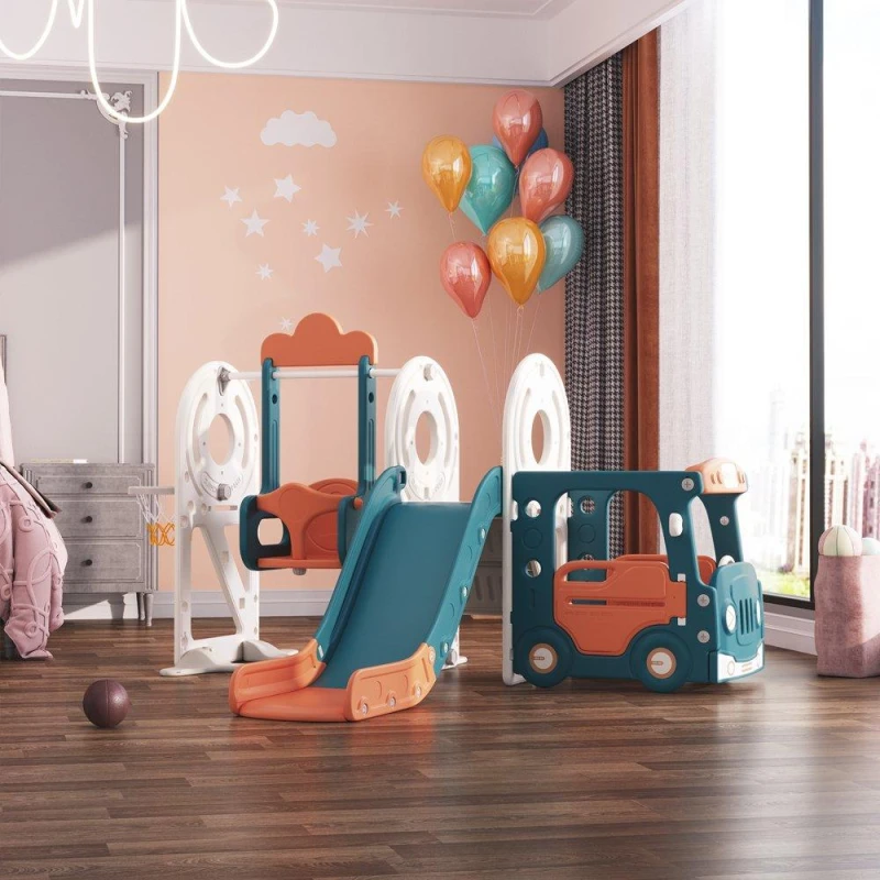 Image of KIDKID 3-in-1 Kids Swing and Slide Playset, Orange & Blue Orange unisex Large