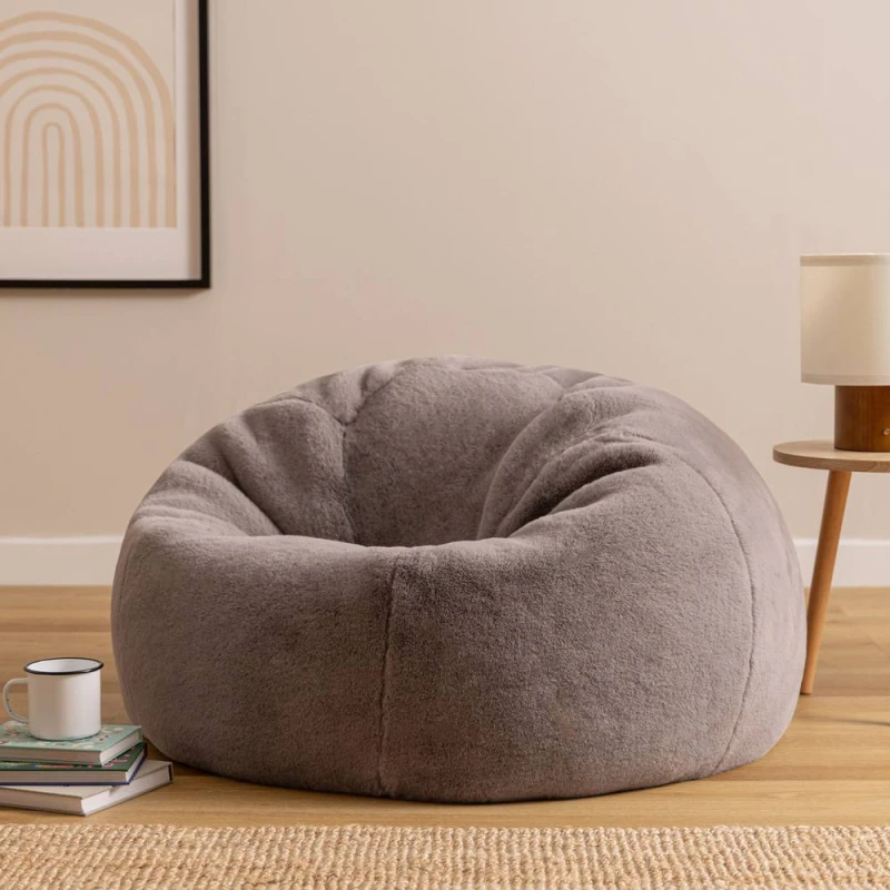 Image of icon Kingston Faux Fur Classic Dome Bean Bag in Light Grey Size: Medium Light Grey Unisex Medium