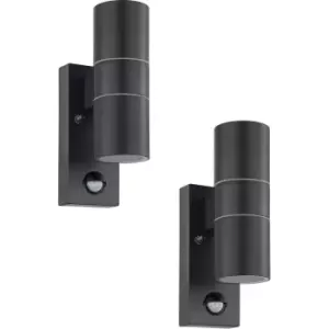 Image of 2 PACK IP44 Outdoor Wall Light & PIR Sensor Anthracite Steel 2x 3W GU10